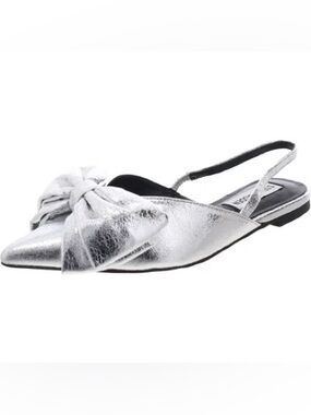 New Steve Madden Bimbi Silver Mirror Metallic Slingback Bow size 8